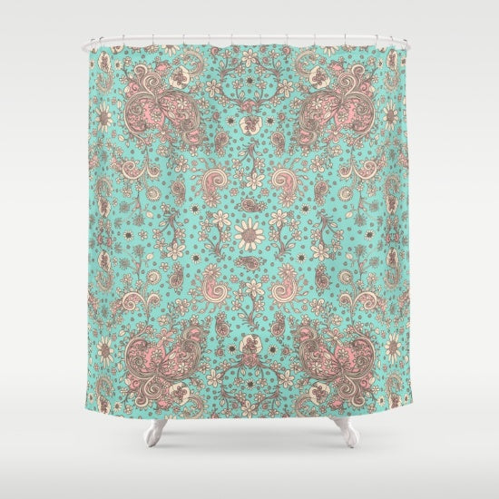 hand-drawn-floral-teal-pink-shower-curtains