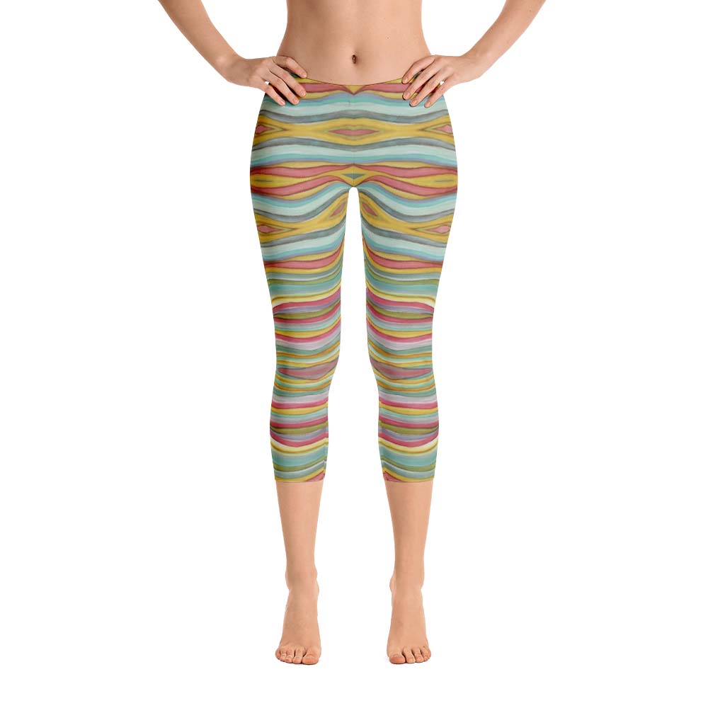 Abstract Capri leggings, Workout Pants 'Striped Horizontal'
