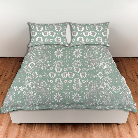 Bedroom Set 'Sage Green Floral' Duvet Cover - Castle of Joy