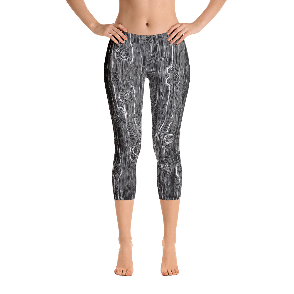 Abstract Capri leggings, Workout Pants 'Wood Grain