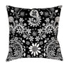 black white floral throw pillow