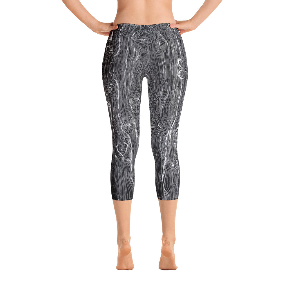 Abstract Capri leggings, Workout Pants 'Wood Grain' - Castle of Joy