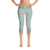 Abstract Capri leggings, Workout Pants 'Teal Birds of a Flower'