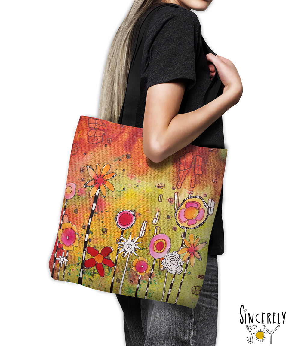 Tote Bag Mixed Media Art 'Garden Party painted by C.Cambrea featured in  Haute Handbags - Castle of Joy