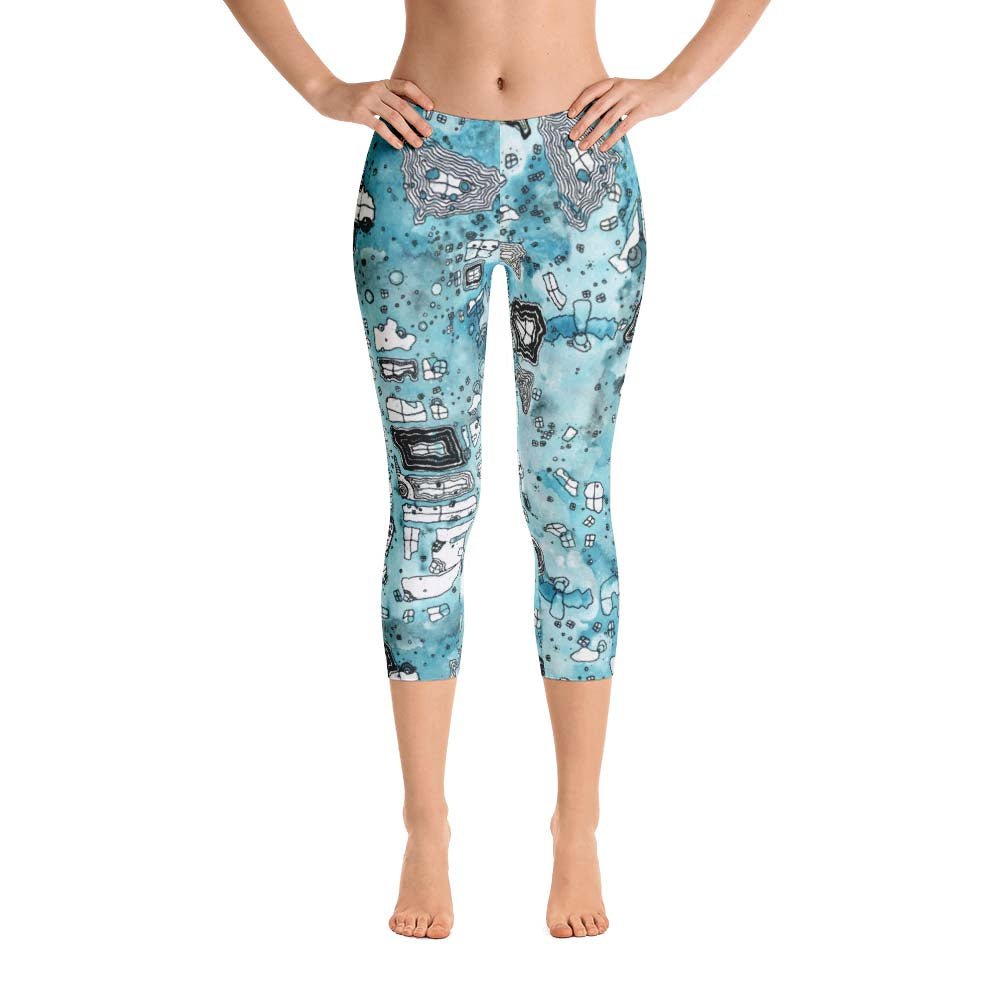 Abstract Blue Leggings, Printed Yoga Pants, Women Long Leggings