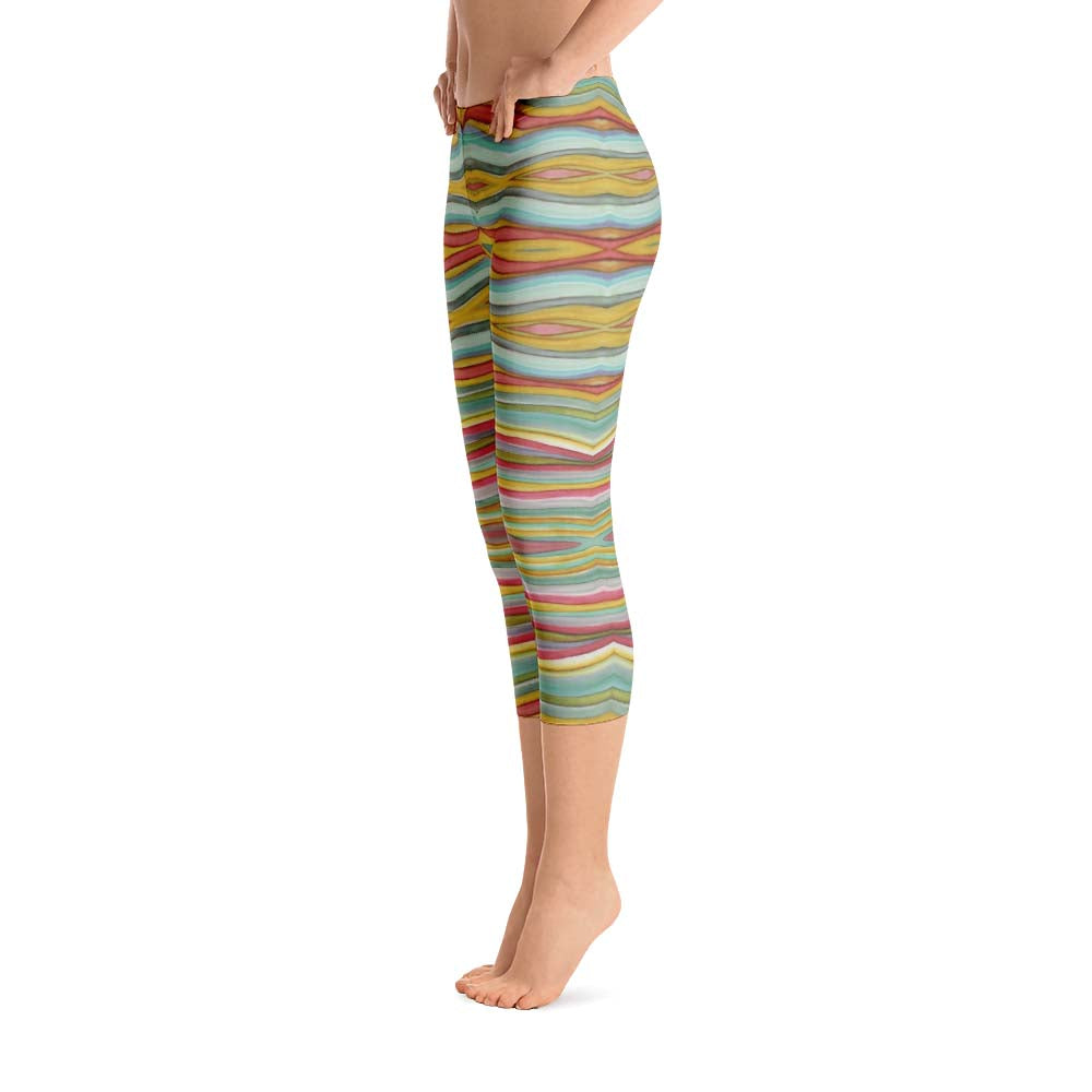 Abstract Capri leggings, Workout Pants 'Striped Horizontal